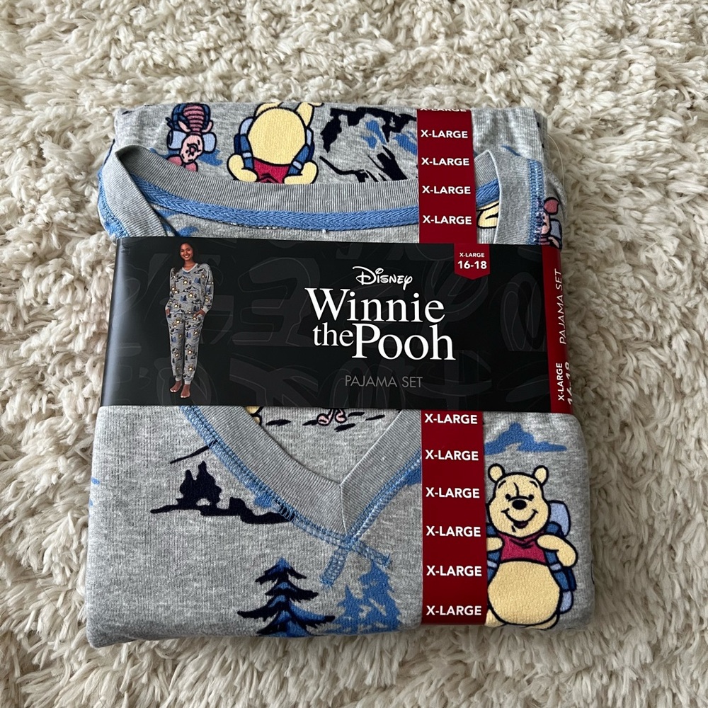 Gray Pajama Set with Winnie the Pooh print.
